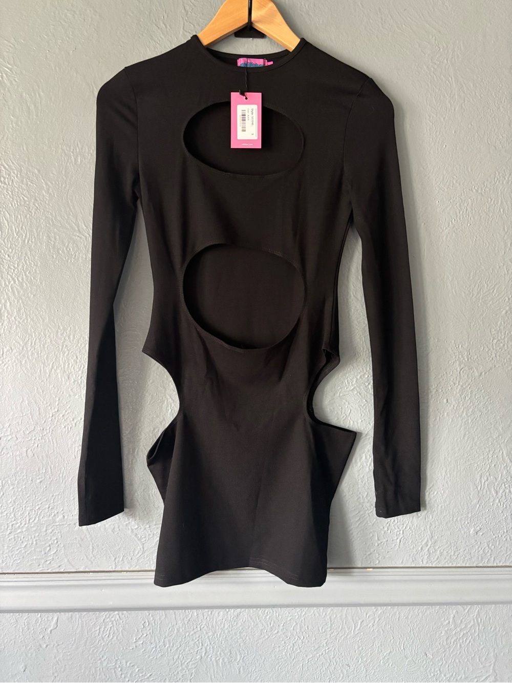 Edikted NWT Black Cut Out Bodycon Mini Dress Long Sleeve Size Small